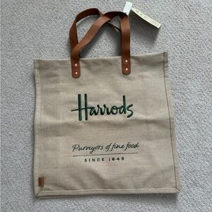 Harrods Beige Tag and Tan Leather Strap Shopper